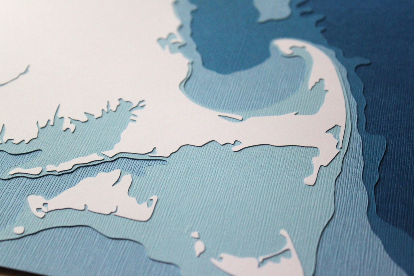 Massachusetts Coastline - 8 x 10" layered papercut art