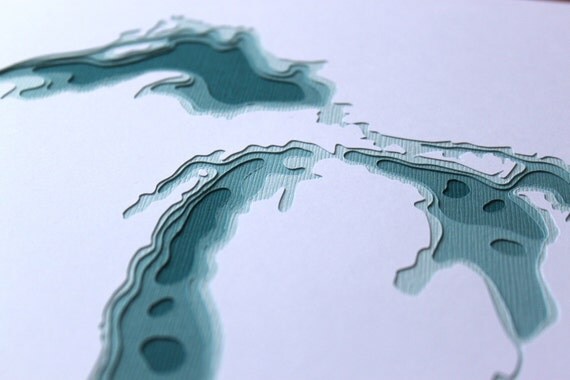 The Great Lakes - original 8 x 10 papercut art