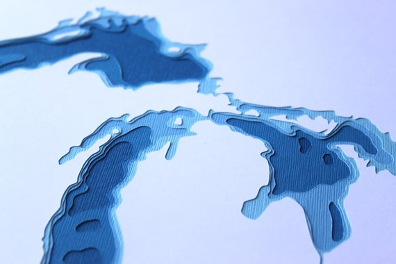 The Great Lakes - original 12 x 12 papercut art in your choice of color