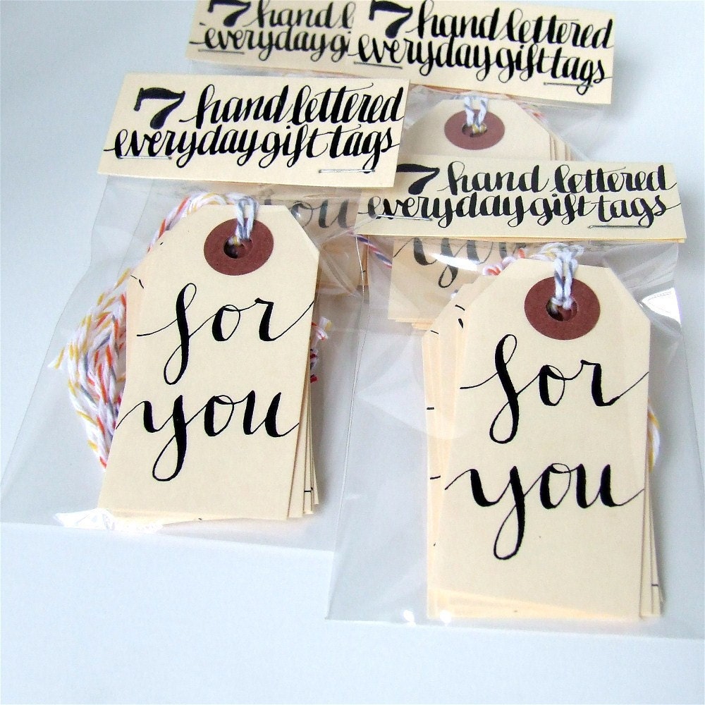 7 everyday gift tags, small hand lettered manila shipping tags, packaging hang tags by KisforCalligraphy
