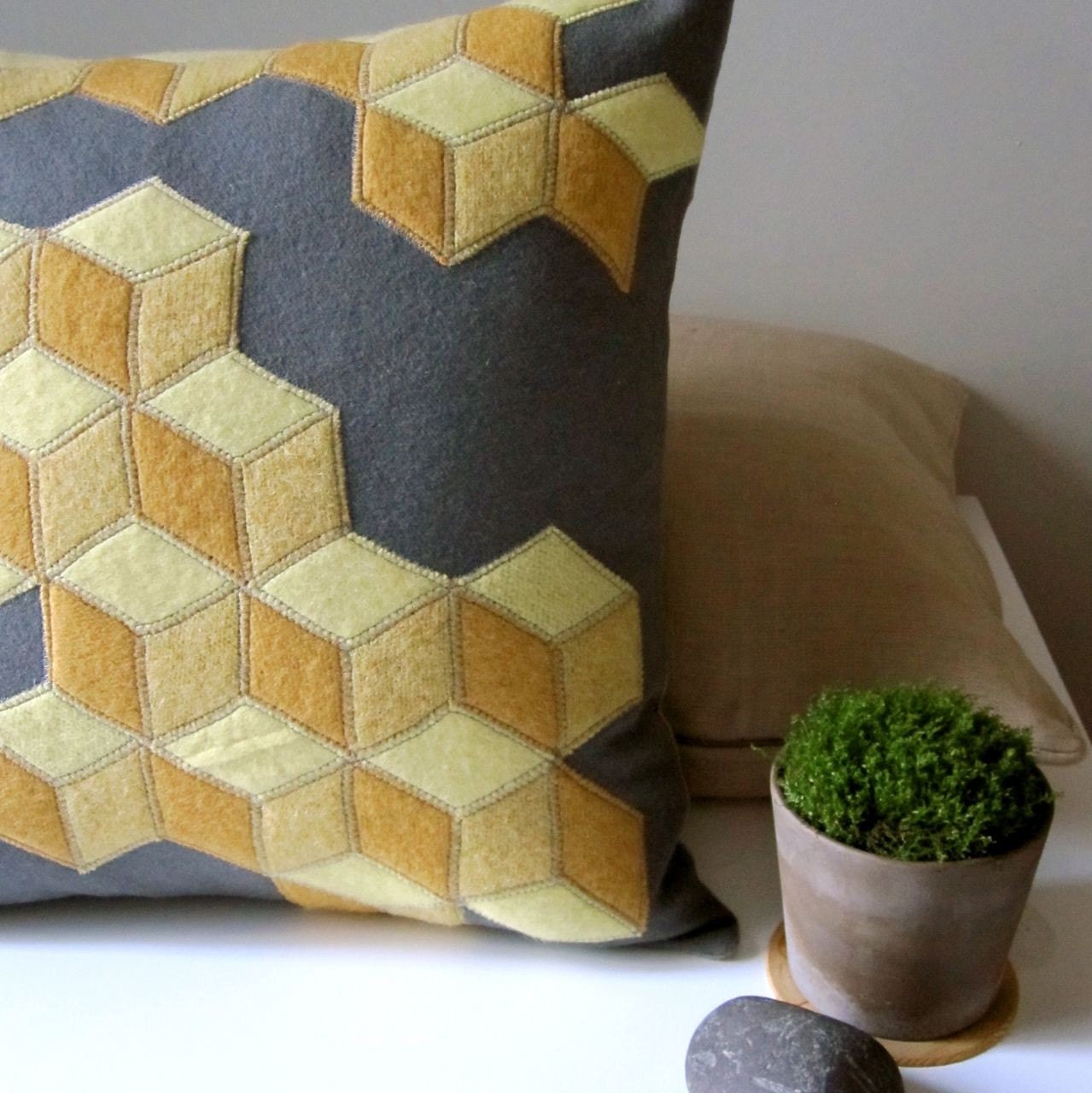 BLOK TILES FELT PILLOW made from recycled wool. 18 inches square.
