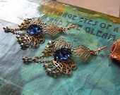 Blue Blood - Victorian Curio Bridal Filigree Earrings - Something Old, Something New, Something Blue