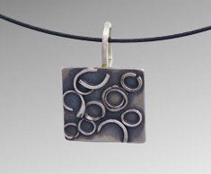 Silver Pendant Choker - Circle and Square