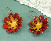 Red Enamel Earring - Ruby Flower