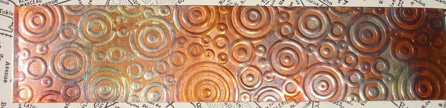 Textured Copper Sheet Metal, Circles and Dots, 26 gauge, 6" x 1.375" (C268)