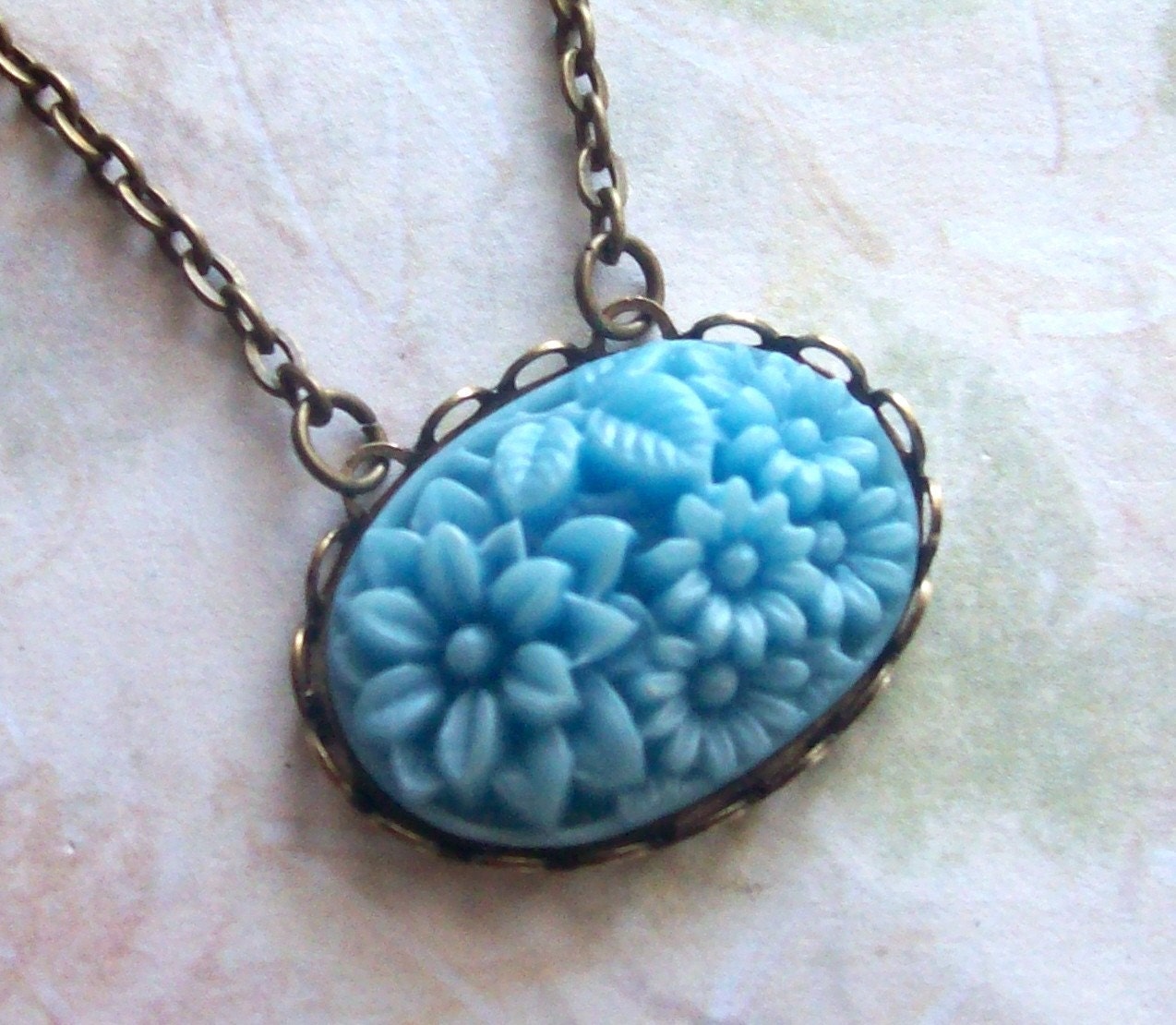 Free Shipping- Blue Bonnet, Flower Necklace--Clearance Sale