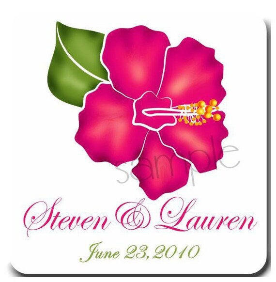 Personalized Stickers, Hibiscus, Flower, Tropical, Beach, Floral, Wedding, Shower, Bridal, Favor, Lables, Seals, Party, set of 20 Il_570xn