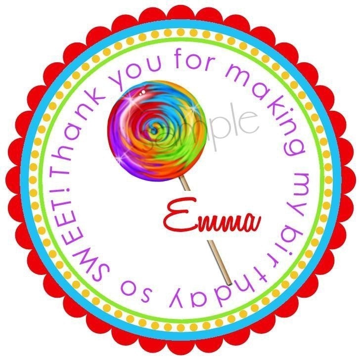 Personalized Lollipop Stickers, Sweetie Pop Lollipop, polka dots, Candy, Birthday, Children, custom, set of 12 Il_570xn