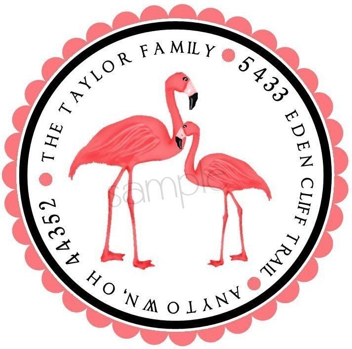 Personalized Flamingo Stickers, Flamingos, Pink, Tropical, Bird, Labels, Seals, favor, Address Labels, Return address, set of 12 Il_570xn