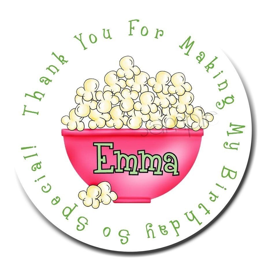 Popcorn stickers,Movie night, personalized, slumber party,sleepover, pajama party, labels, favor stickers, birthday,set of 12 Il_570xn