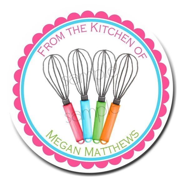 Personalized Stickers, Kitchen Whisks, kitchewn, baking, cooking, hostess, housewarming, gift, labels, seals, set of 12 Il_570xn