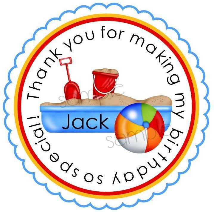 Personalized Stickers, Summer Fun Sand Box, Beach, Pool, Children, Kids, Birthday, favor, labels, seals, party, set of 12 stickers