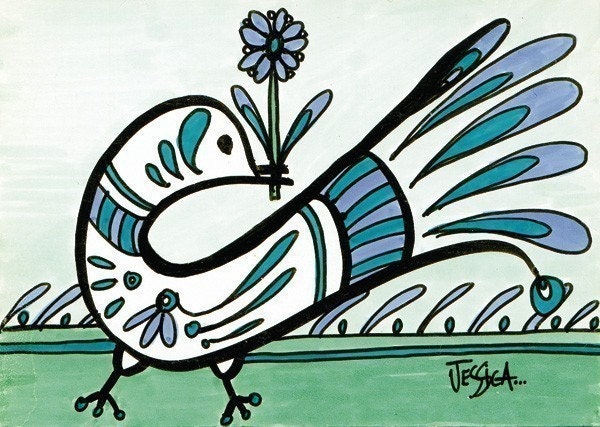 Bird Art - Deco Bird - ACEO mini print