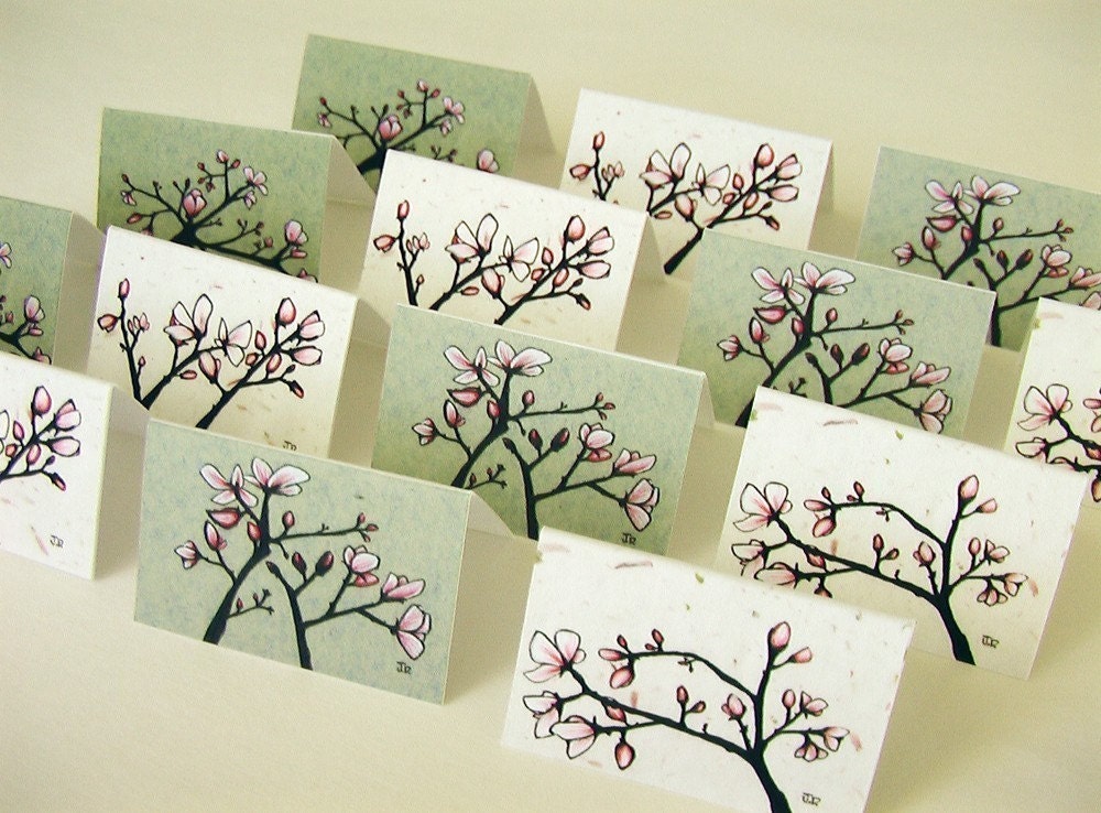 Miniature Greeting Cards - Magnolias Set of 8 with handmade envelopes and seals