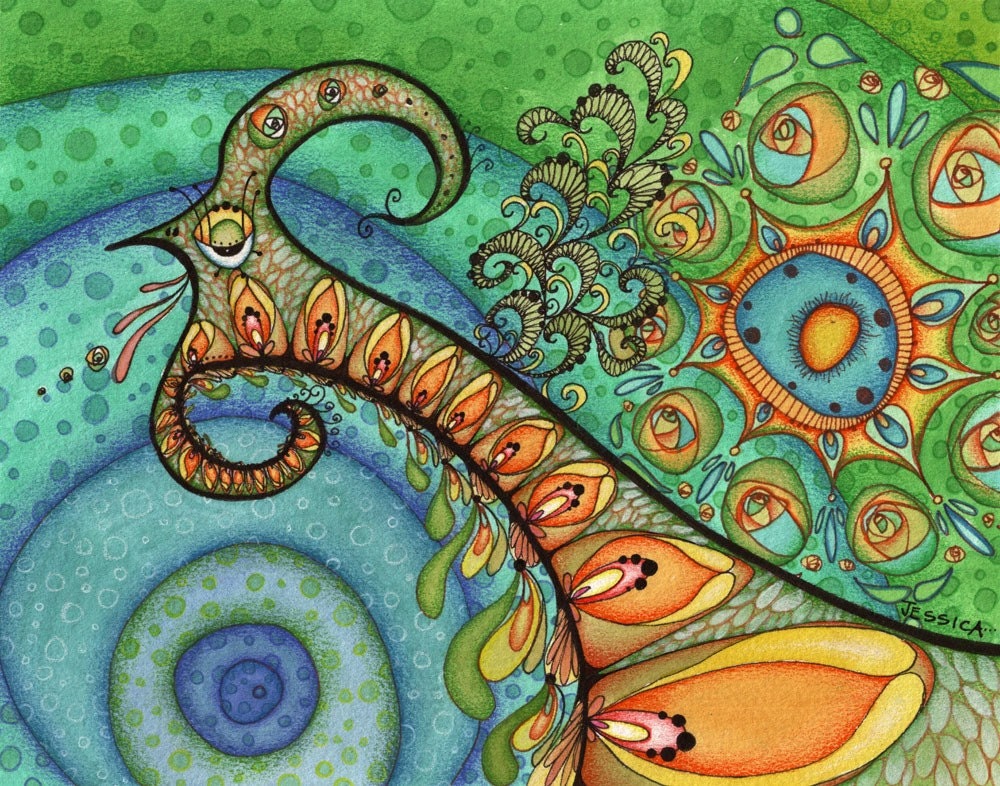 Chasing the Dragon - ORIGINAL Watercolour, Ink, Coloured Pencil Illustration - exploring addiction and sobriety