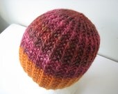hand knit pink and orange wool and silk hat