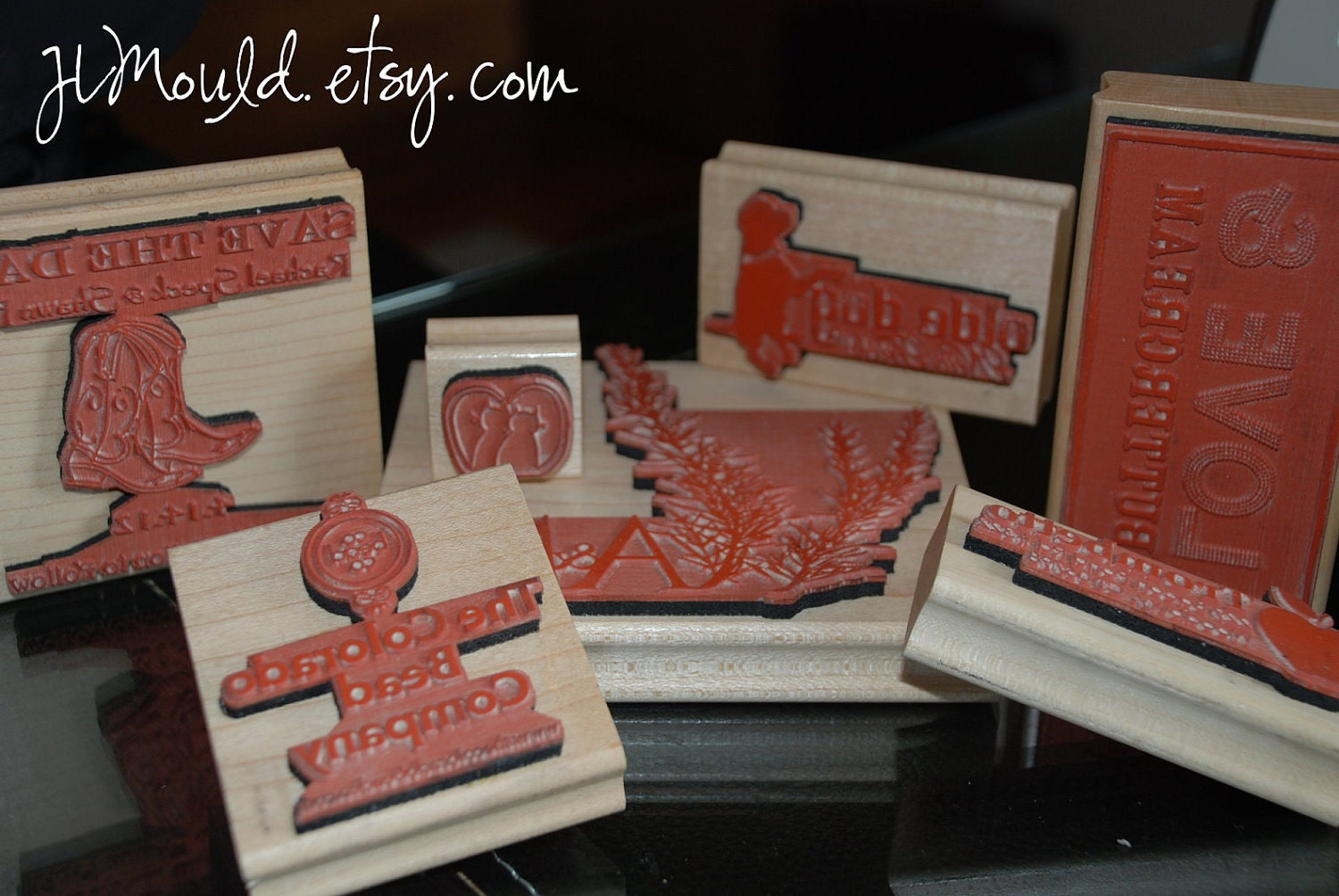 Custom Rubber Stamp DIY Bride Wedding Save the Date Tattoo Rockabilly Rock Return Address 0217 (red rubber stamp wooden block)