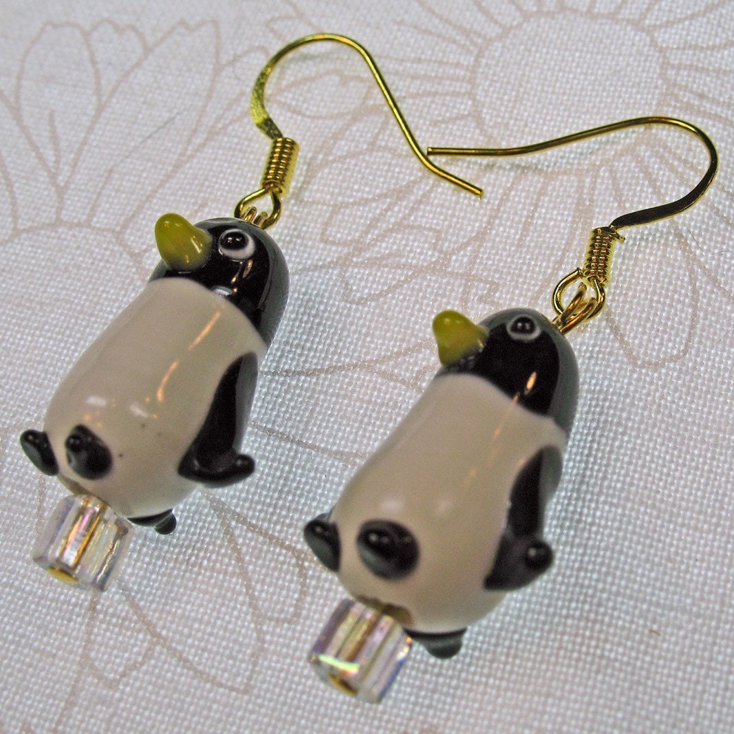 Lampglass Penguins Dangle Earrings