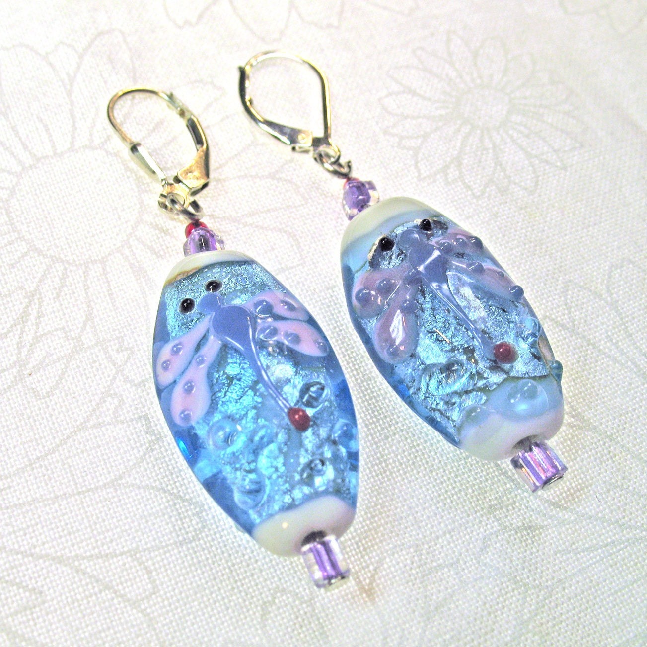 Lampglass Dragonfly Beads Dangle Earrings