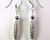 Beautiful Silvery Beaded Dangle Earrings Very Lightweight