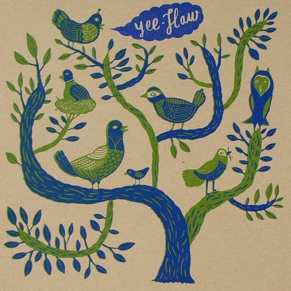 BIRDS in a TREE Hand Printed Letterpress Poster CALENDAR 2012