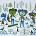 FOREST PICKIN' CRITTERS Old Time Music scene Hand Printed Letterpress Poster fiddle banjo guitar