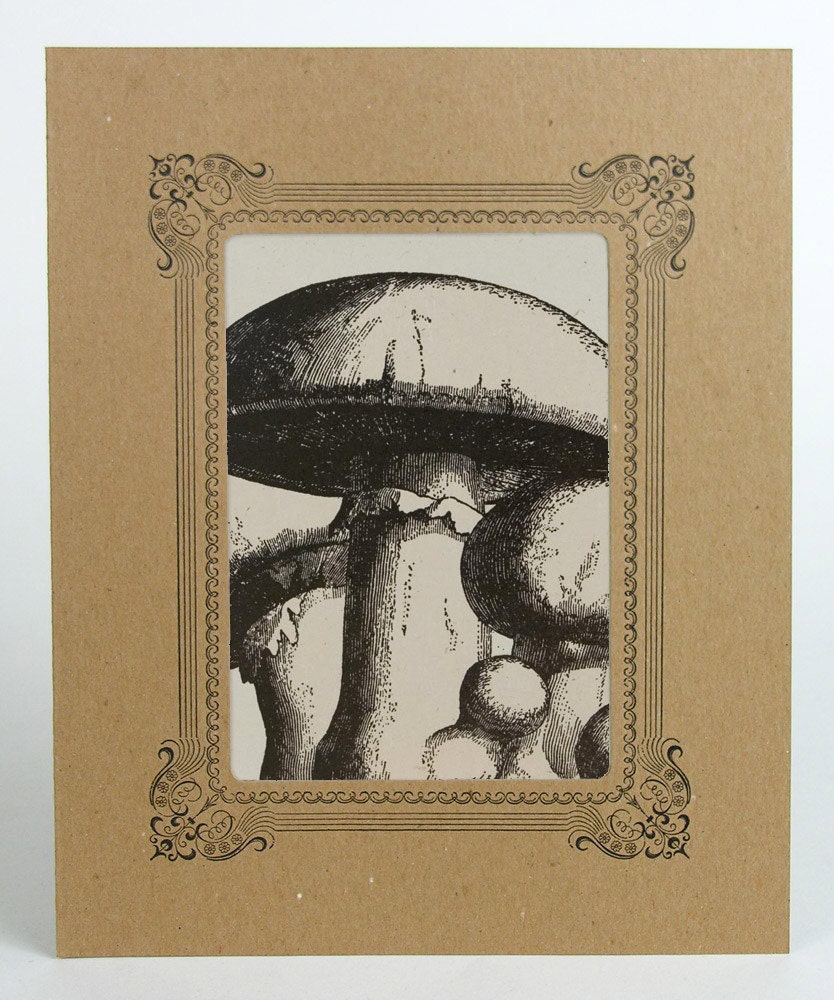MUSHROOM Letterpress PRINT in an 8x10 inch Kraft Letterpress VIGNETTE