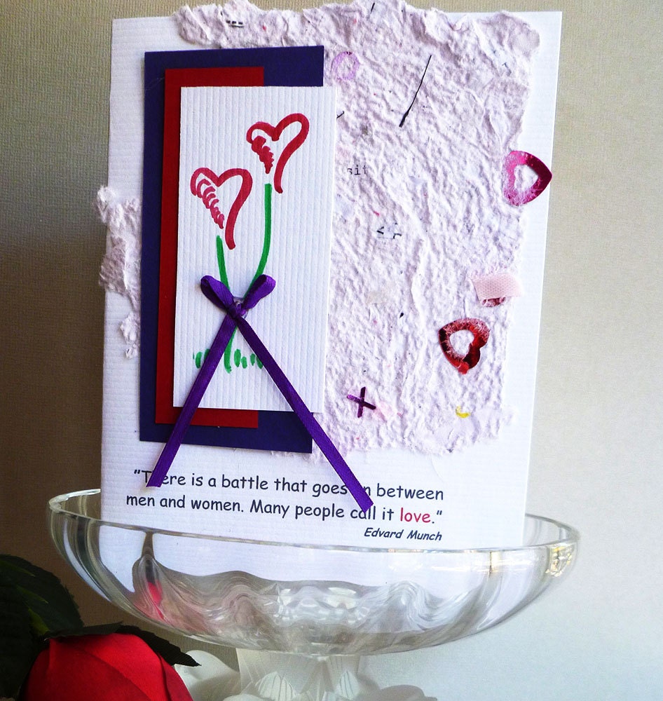 Love Quote with Handmade Paper and Hand Painted Heart Flowers