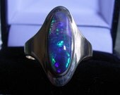 Art Deco black crystal opal ring