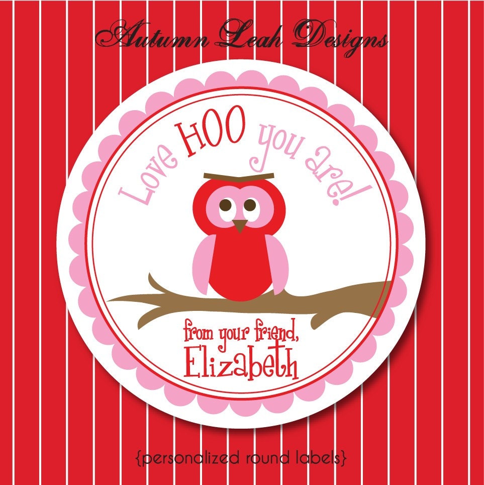 Personalized Valentine Stickers - Valentine Owl - Party Stickers, Personalized Labels, Valentine Labels, Valentine Party - Choice of Size