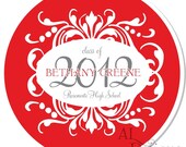 Personalized Graduation Stickers -- Chic Swirls -- Personalized Graduation Labels, Choose Your Colors, Custom School Colors