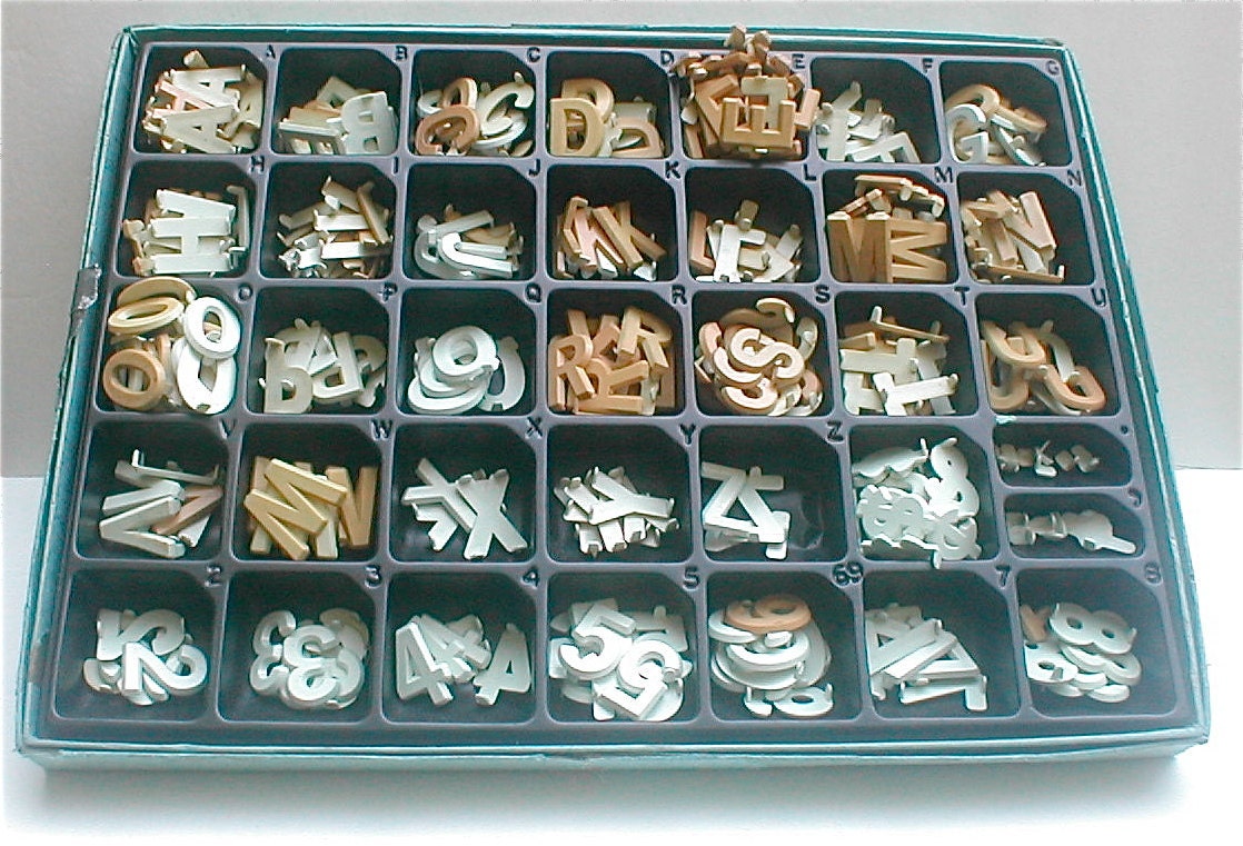 Vintage 60s Plastic Alphabet Letters and Numbers Full Set - 1 Inch High - Sign Making - Industrial Marketing