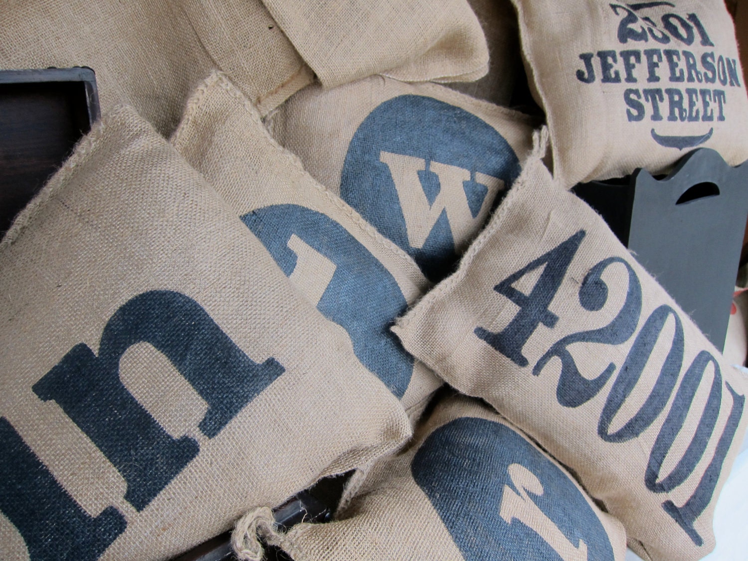 Burlap Charley Pillow - put your custom zip code here