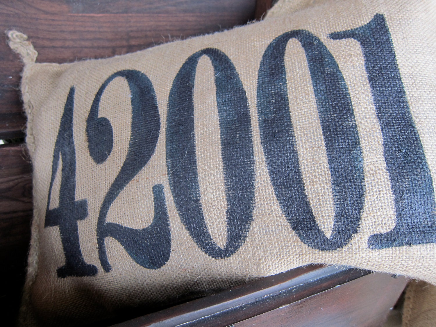 Burlap Charley Pillow - put your custom zip code here