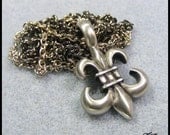 Fleur de Lis Necklace / Gunmetal and Silver Chain / Multi Strands / Chain Necklace