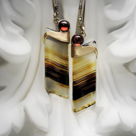 Montana Agate and Garnet Earrings