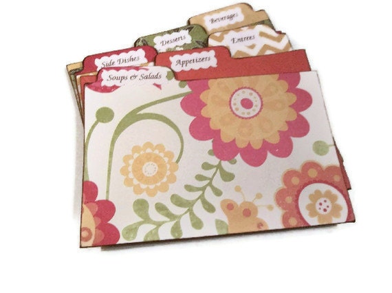 Recipe Tab Dividers STURDY (Set of 6)  MADE T0 ORDER  To Coordinate with My Recipe Boxes--See Listing