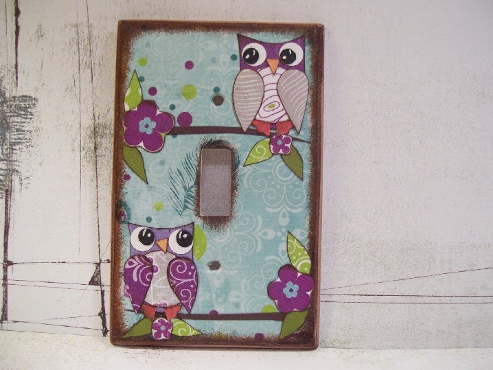 Decoupaged Light Switch Plate Cover - Owl - For Childs Room -MADE TO ORDER----Please See Listing for Details