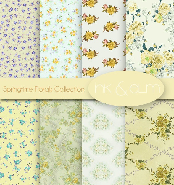 Shabby Chic Floral Digital Paper, Vintage Floral and Rose Paper, Floral and Rose Backgrounds, Printable Rose Papers, Springtime Florals
