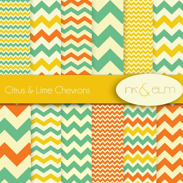 chevrons digital paper,  chevron scrapbook paper, orange green yellow chevrons, zig zag paper, zig zag chevron backgrounds, printable papers