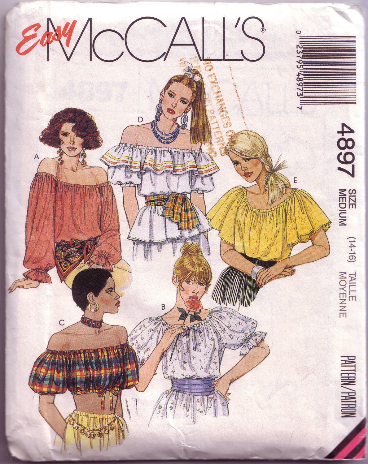 McCalls 4897 - 1990 Peasant Blouse w/ 2 Bodice and Sleeve Lengths Pattern