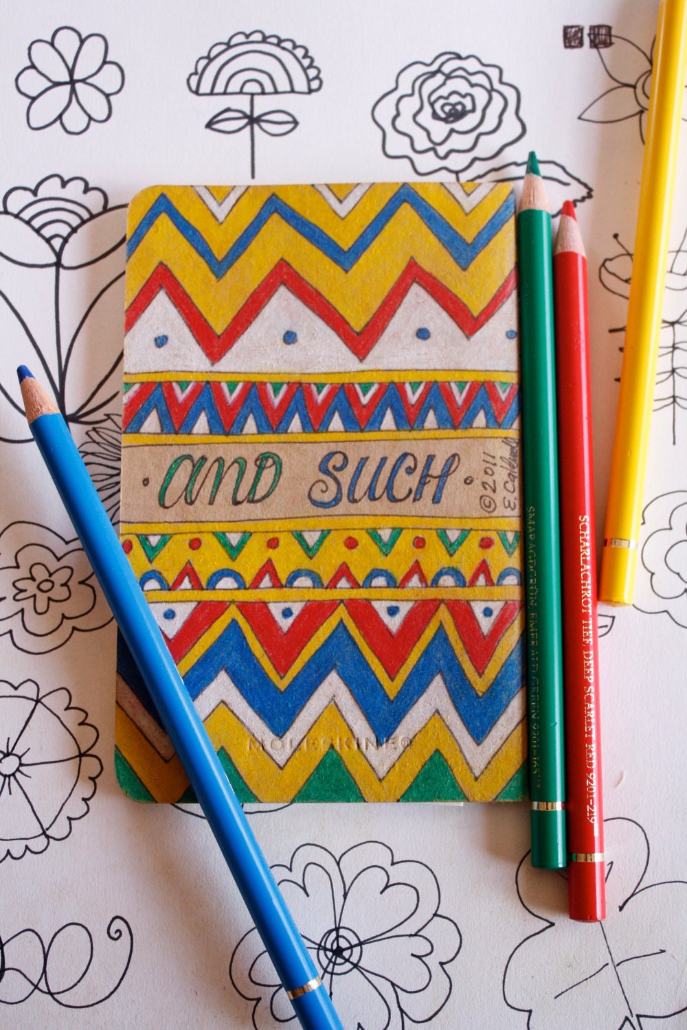 25 Percent Off SALE - Chevron Doodles OOAK Kraft Moleskine Pocket Cahier with Hand Drawn Type