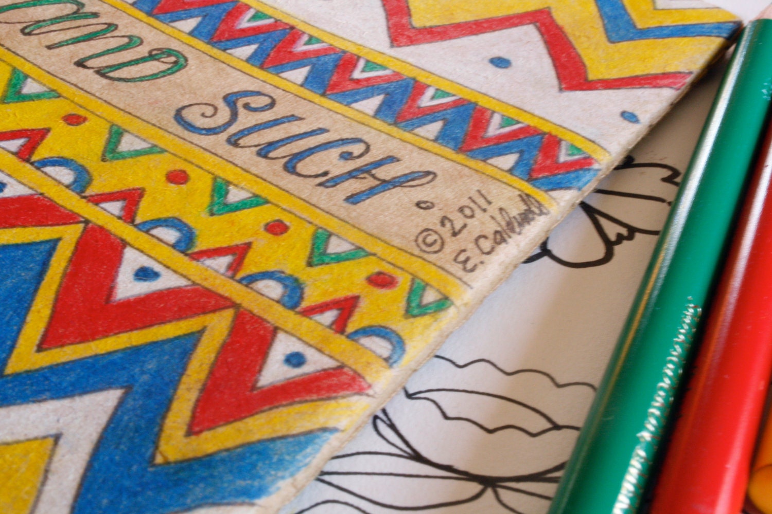 25 Percent Off SALE - Chevron Doodles OOAK Kraft Moleskine Pocket Cahier with Hand Drawn Type