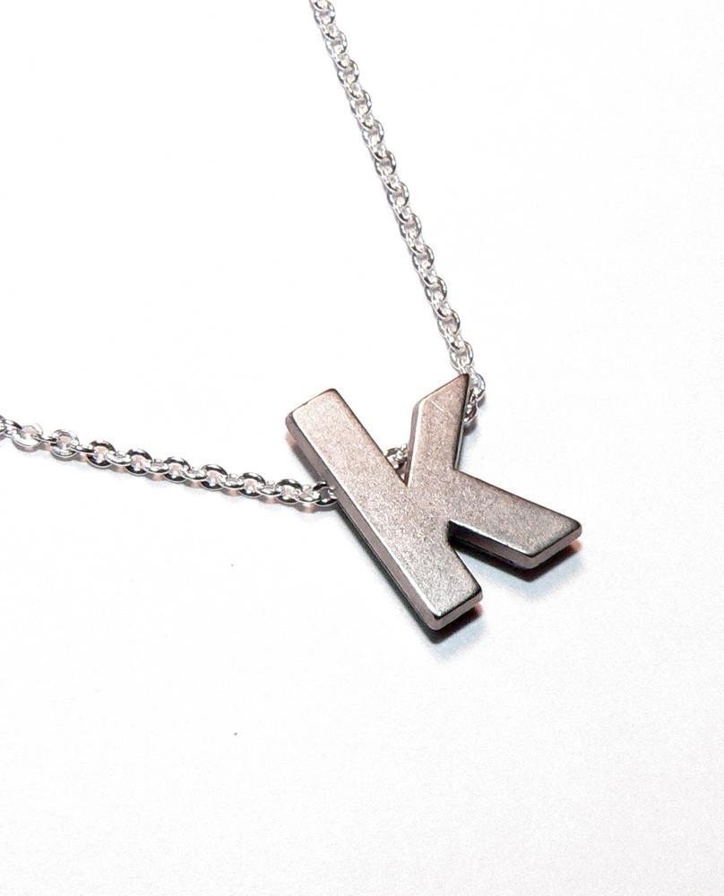 Tiny Initial Necklace. Distressed Metal. Letter Charm. Sterling Silver Chain