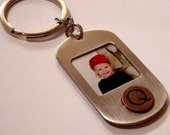 Brushed Silver Photo Initial Key Chain
