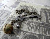 English Pub Key, Vintage Skeleton Key Necklace with Locket, Steampunk