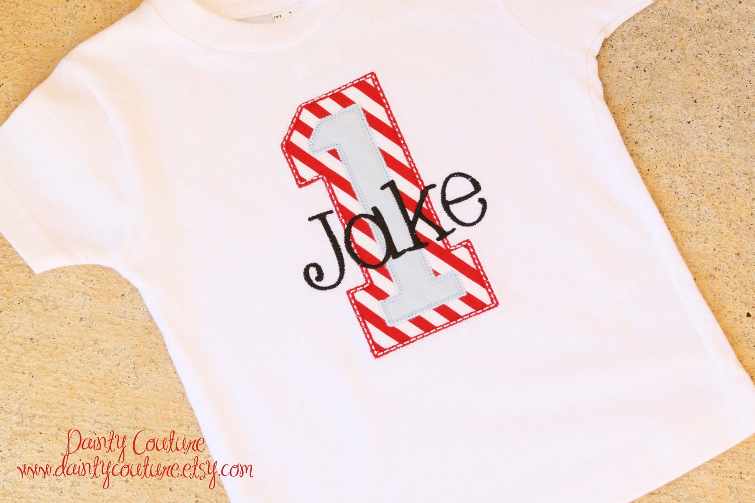 First Birthday Party Shirt - Red and white stripes with blue accents - Free personalization