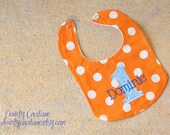 Boys First Birthday Party Bib - Fun orange and blue dots theme - Free personalization