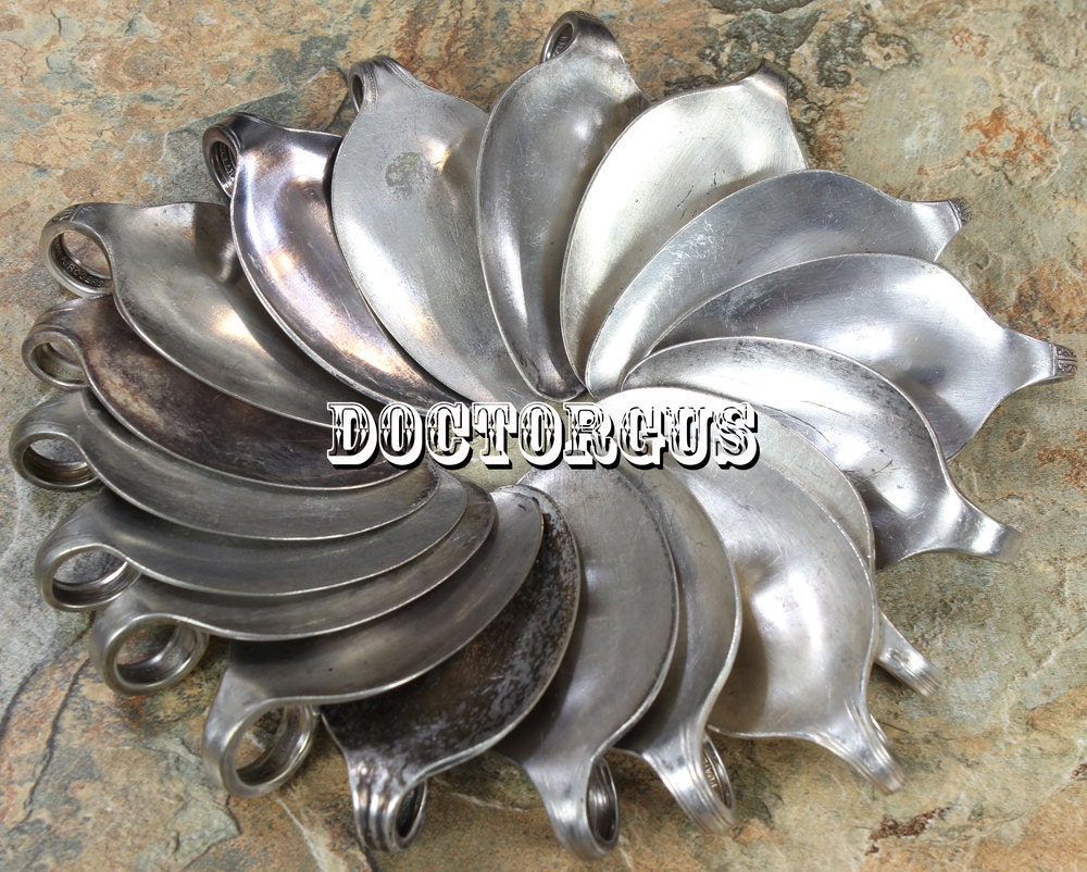 10 Piece Flattened Sterling Silver Plated Spoon Assortment - With Loops - Pendant Necklace Belt Keychain Parts - For Metal Stamping Projects
