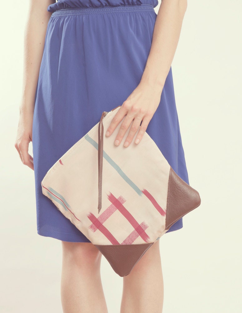 SALE - NOMAD Collection - STELLA Leather & Kimono Clutch vintage Aztec geometric